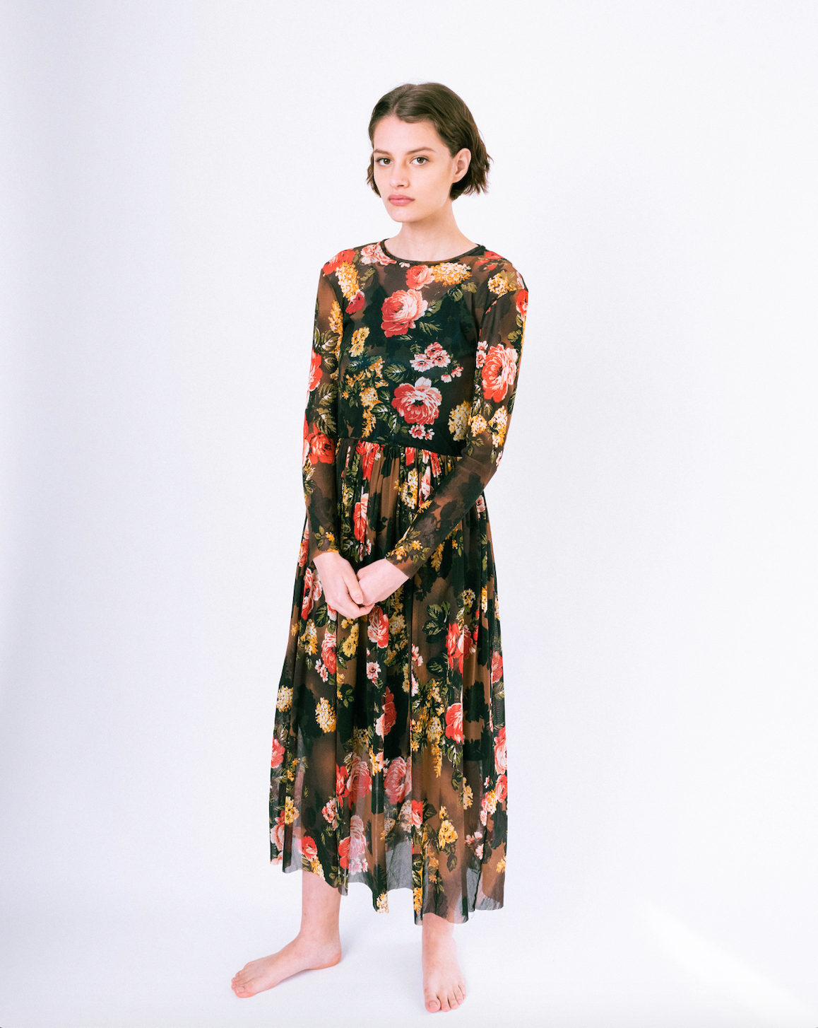 Før adgang Undskyld mig Oak Floral Print Long Sleeve Mesh Dress – Noyette